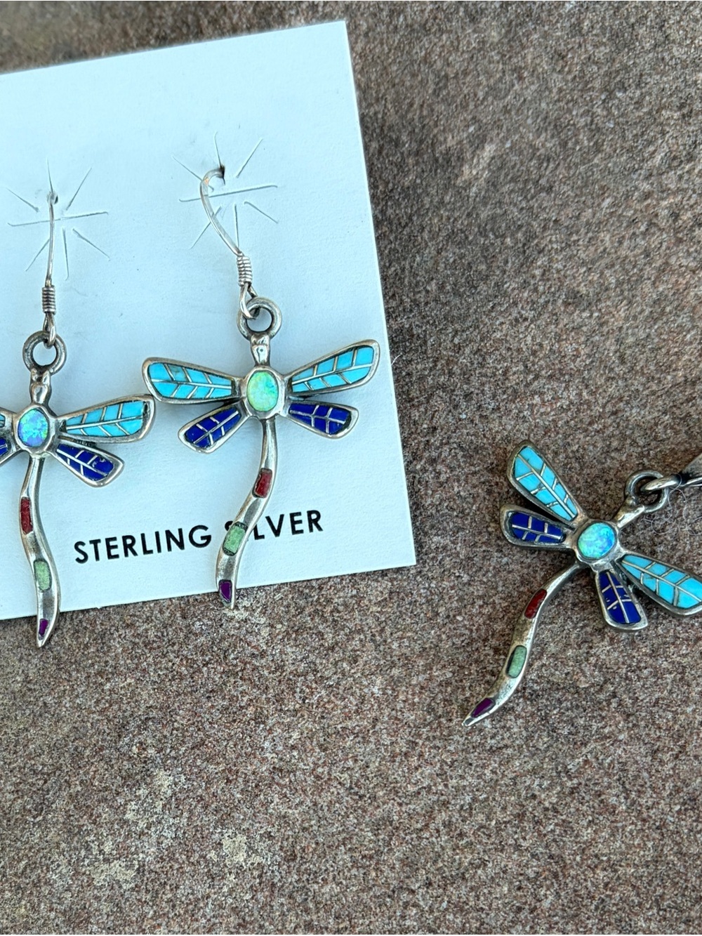 Sterling Silver inlay Turquoise & multi stone Dragonfly Earrings & Pendant Set